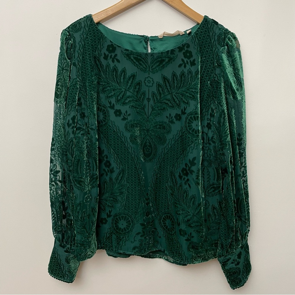 Soft surroundings chiffon velvet long sleeve dress top size L office career